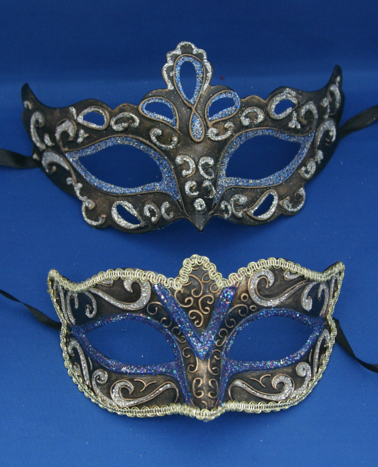 His and Hers Blue Masquerade Masks for Couples