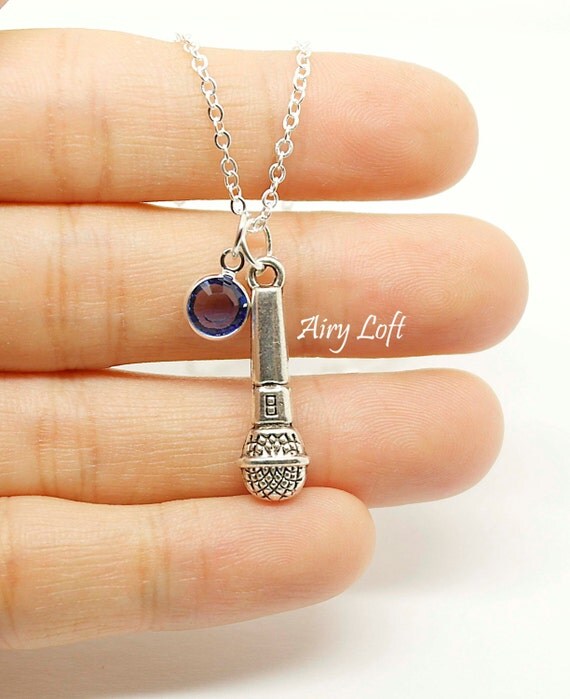 Personalized Necklace Microphone Initial Necklace Gift for
