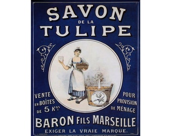 Savon De la Tulipe - Enamel Metal TIN SIGN Wall Plaque
