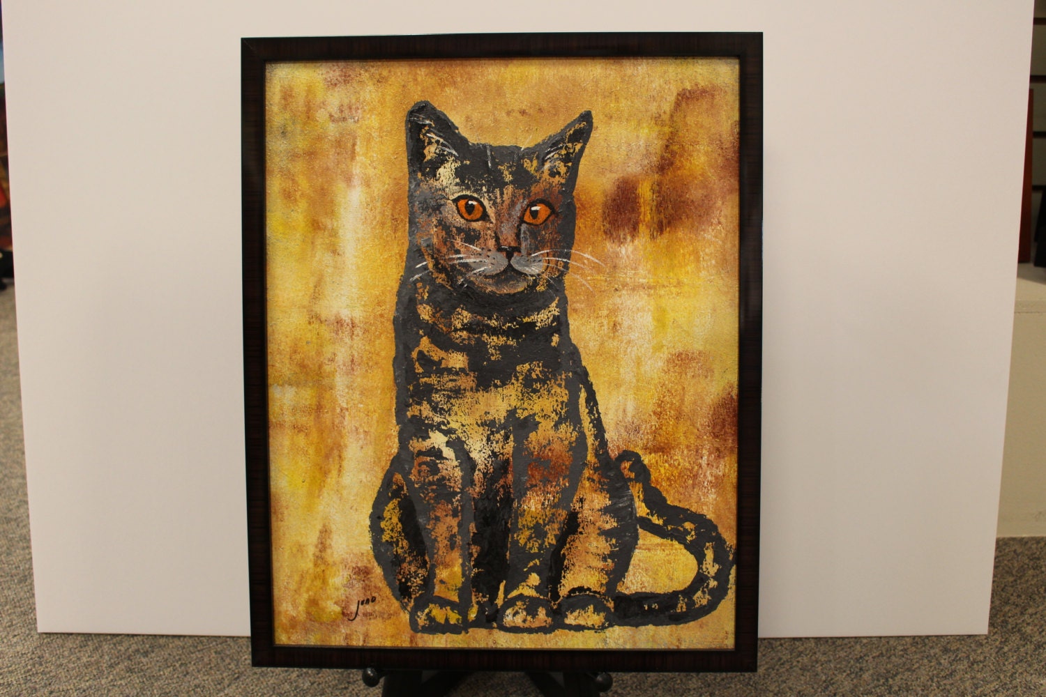 Abstract Grey Cat Painting Cat original wall art by JunoOriginals