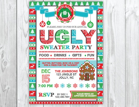 Ugly Sweater Christmas Party Invitation Tacky Christmas