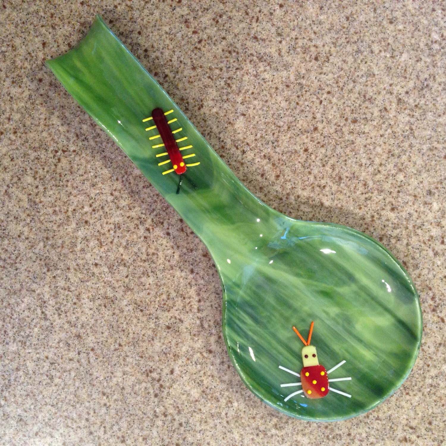 Fused Glass Large Spoon Rest / Spoon Holder Stained Glass