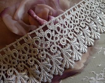 Silver Lace Trim Metallic Venise Leaves Wide Size for Costumes, Gowns, Home Decor, Crowns, Crafts, Cakes, DIY VL16S