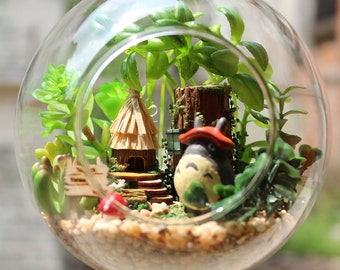 DIY Glass Ball Dollhouse Miniature Totoro Dollhouse Kit Handcraft Kit Gifts Kids Women Toy Assembly Dollhouse Model Kit DIY Gift Valentine