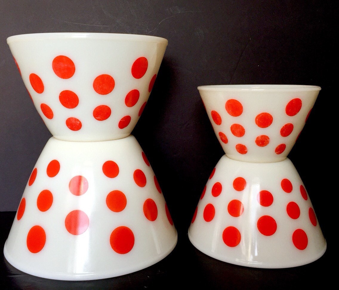 Set of Three Vintage Fire King Red Dot Bowls