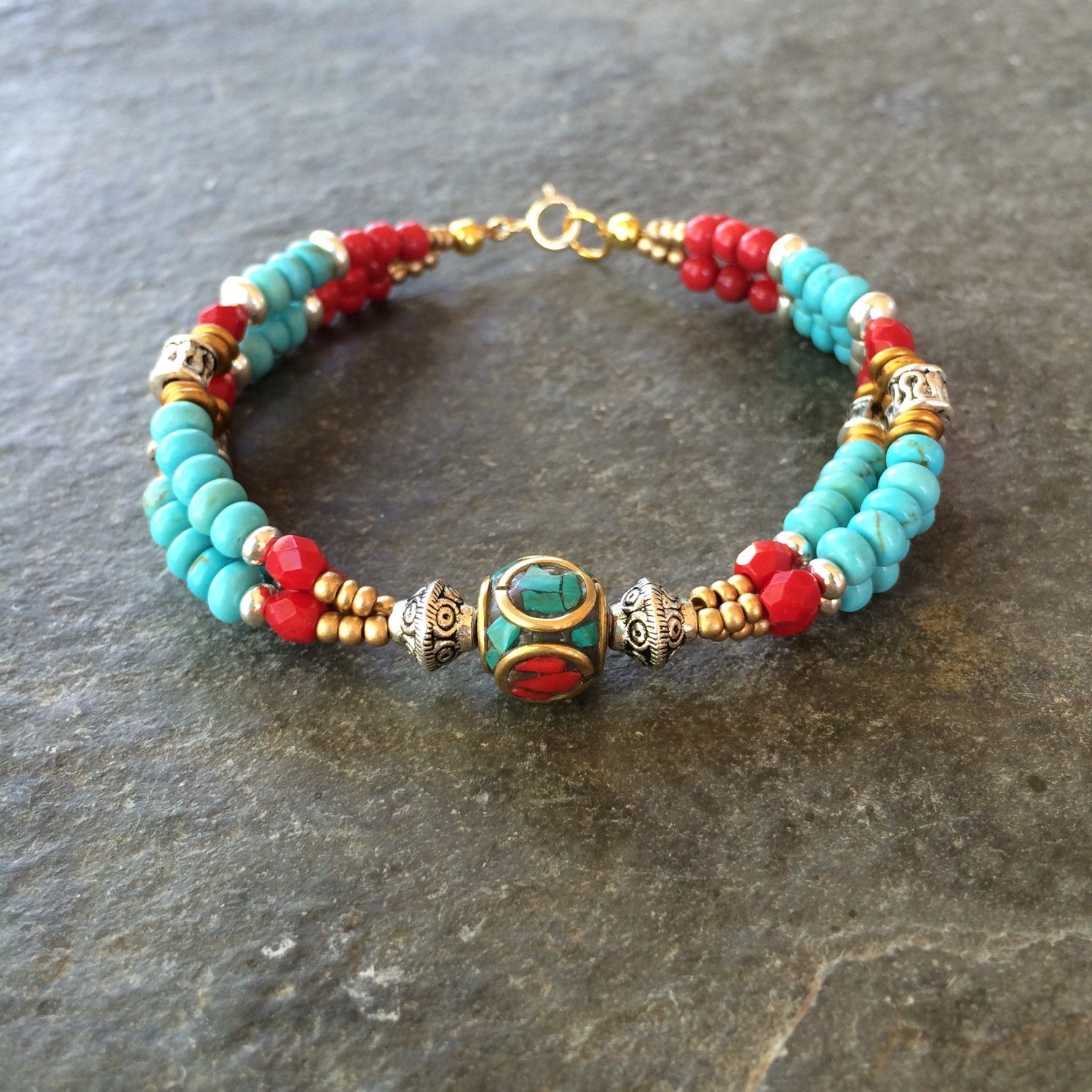 Tibetan inspired bracelet beaded bracelet by Notsoclassydesigns