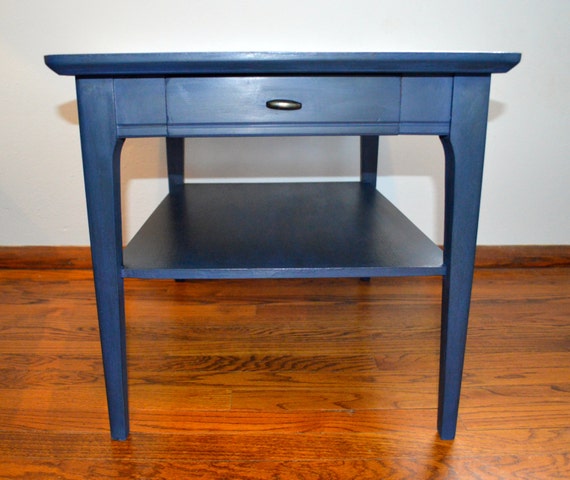 Navy Blue Mid Century Modern Refurbished End Table by GroveJobShop