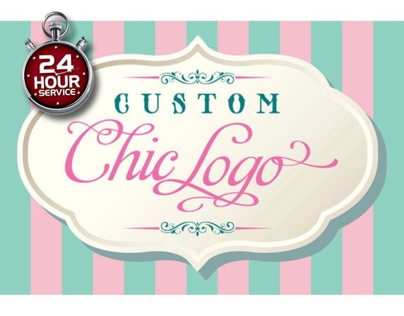 Elegant CHIC Logo Design, shabby chic logo, pink and mint green logo, custom logo with frame, company logo, FREE WATERMARK of the logo