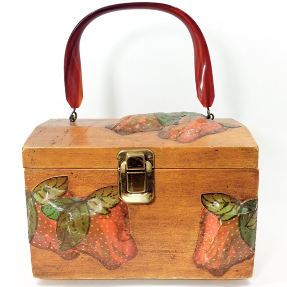 Vintage 1960s wooden box purse vintage handbag with