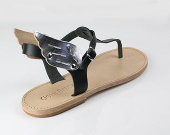 leather T-strap sandals for men wit h wings Hermes wing Mercury wing T ...