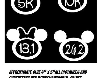Disney Run Mickey and Minnie inspired Vinyl Decals 5K 10K 13.1 & 26.2 (choice of color)