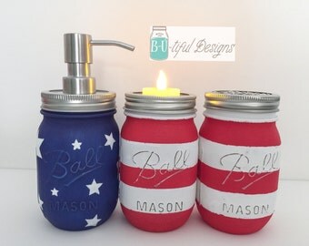 American Flag Mason Jars Bathroom or Kitchen Soap Dispenser