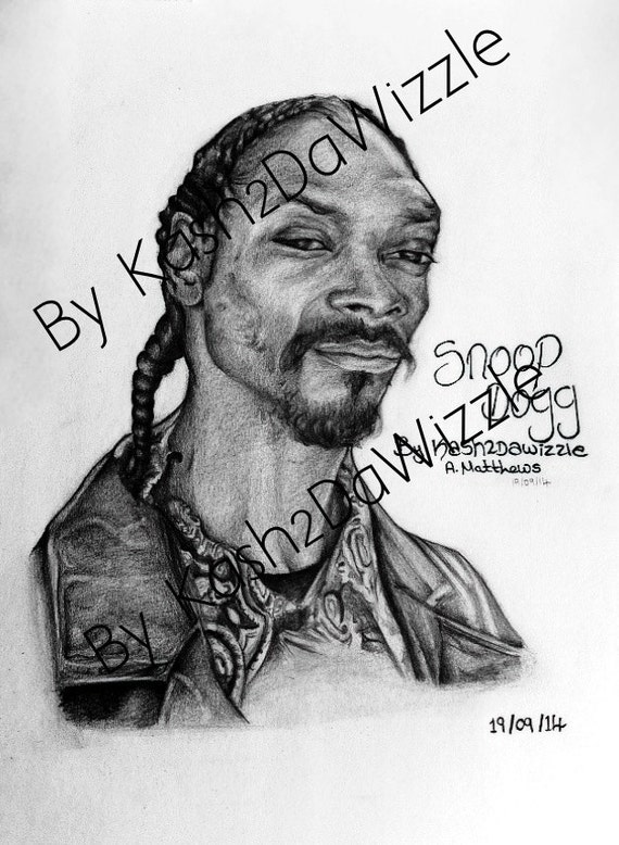 Snoop Dogg portrait in black and white art hiphop sketch