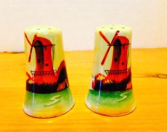 Vintage Japanesen Hand Painted Windmill Salt and Pepper Shakers