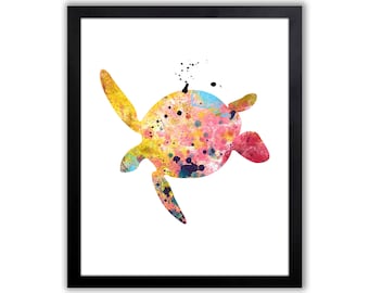 Sea Turtle Art - Turtle Watercolor Art Print - Sea Turtle Decor - Nautical Wall Art - Bathroom Art Print - NA024