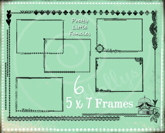 6 Digital Valentine 5x7 Picture Frames Borders Clipart Digital