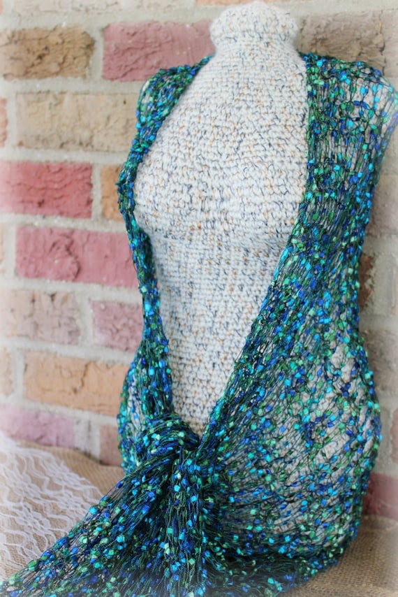 Peacock Colored Lace Knit Scarf wrap Jewel by ...