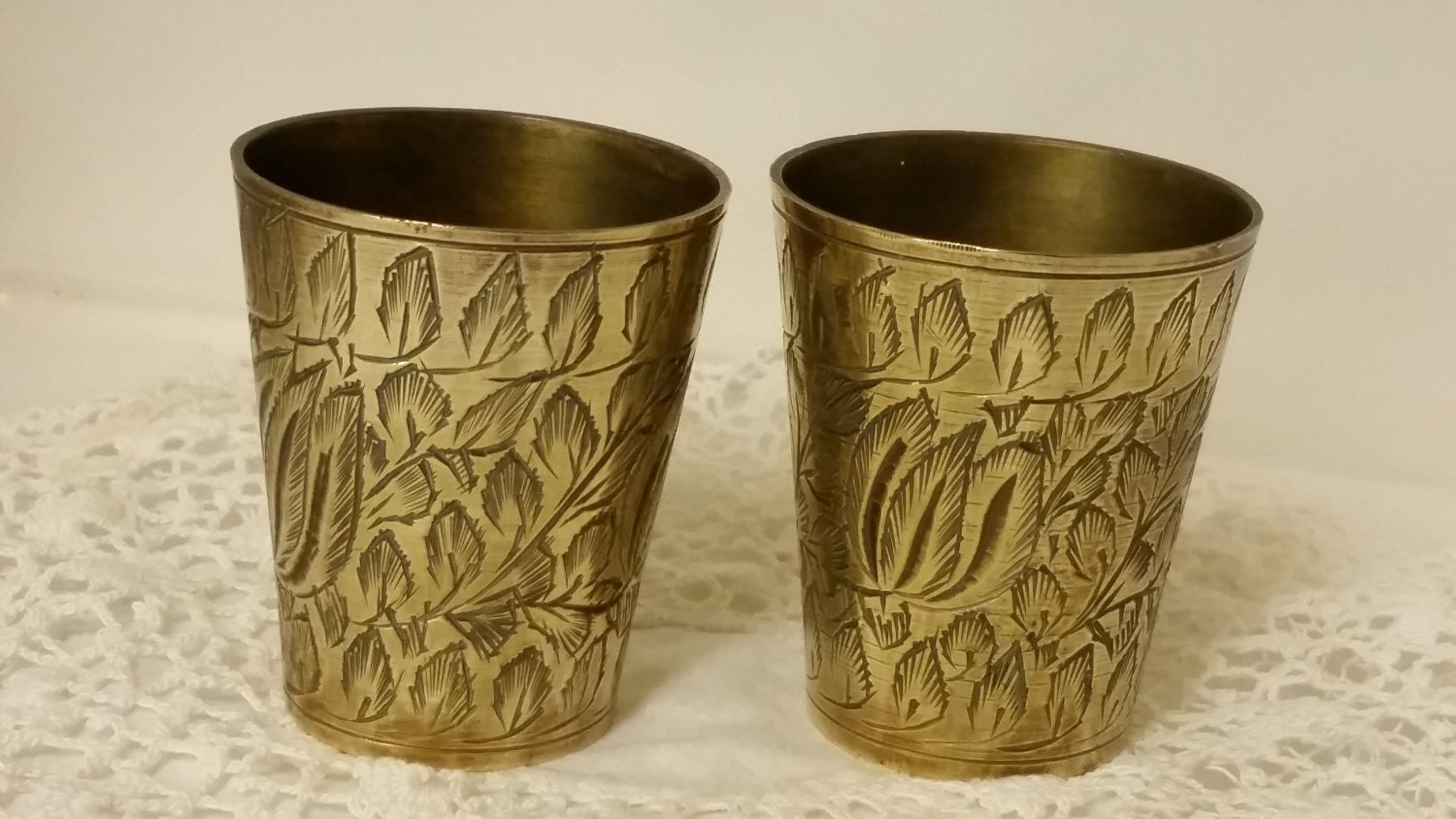 Pair of Vintage Brass Lassi Cups Indian Drinking Cups