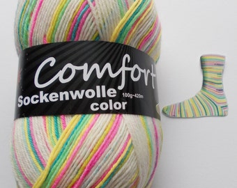 sock yarn 100g (6,-Euro/100g), white-yellow-colorful, 4ply (215.08)