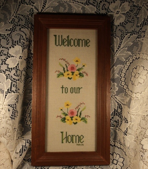 Framed Cross Stitch Sampler to our Home by