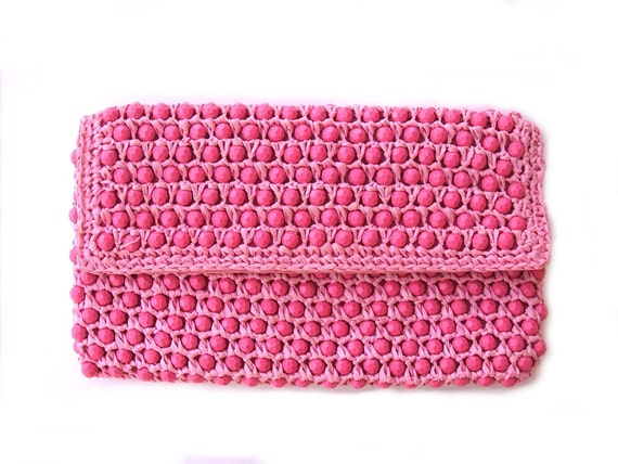Vintage Barbara Lee pink beaded purse, pink straw handbag, pink bead ...