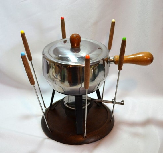 Danish Modern Fondue Set Complete 6 Colored by ChicMouseVintage