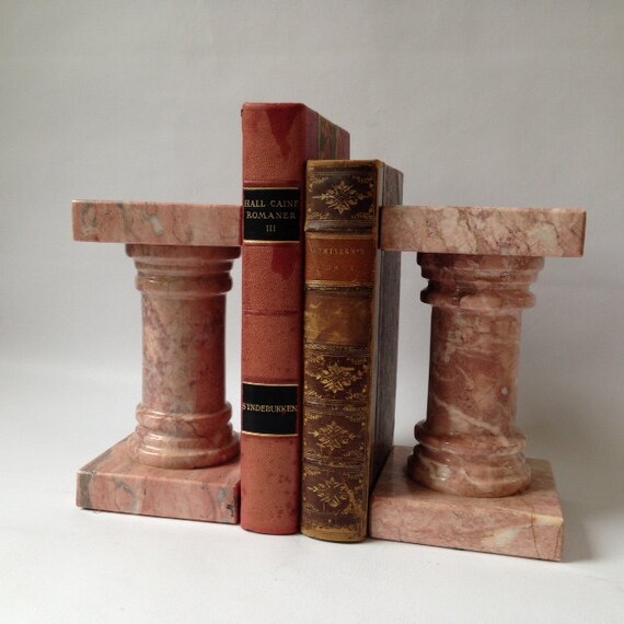 vintage Bombay Company pink marble column bookends or