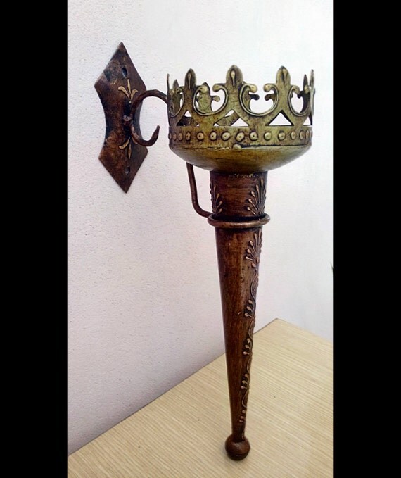 Antique Look Brass Torch Candle Holder