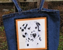 Dalmatian Dog Large Denim Tote Bag, Golden Lab, Dachshund, Pug or ...