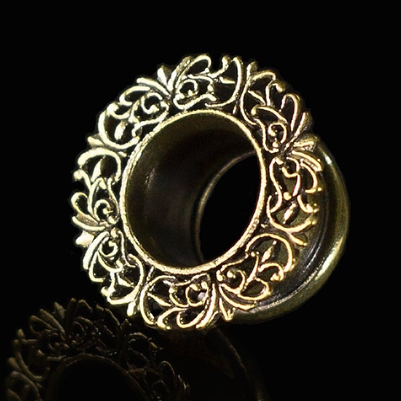 00g Brass ear tunnel. 10mm tribal ear tunnel. tunnel plug.