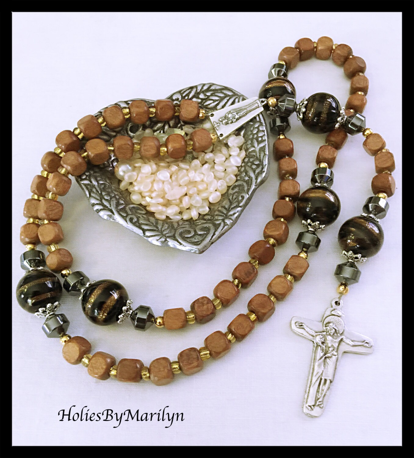 Unique Wood Catholic Rosary Beads. Christening by HoliesByMarilyn