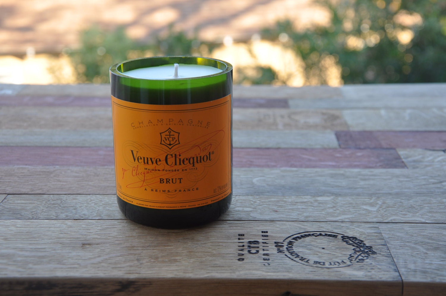 Recycled/Upcycled Wine Bottle Candle Soy Veuve Clicquot