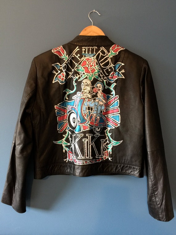 Hand Painted Leather Motorcycle Jacket By KIKI by RUDEBETTY