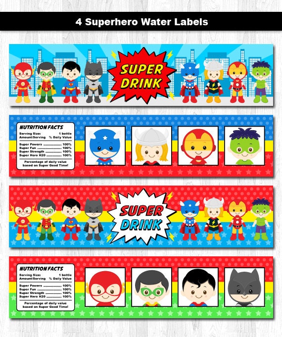 superhero water bottle label superhero water labels superman