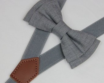 Bow tie suspenders,light Gray boys bow ties,wedding grey suspenders,infant bow ties,toddler bowtie mens bowties,wedding groomsmen bow tie
