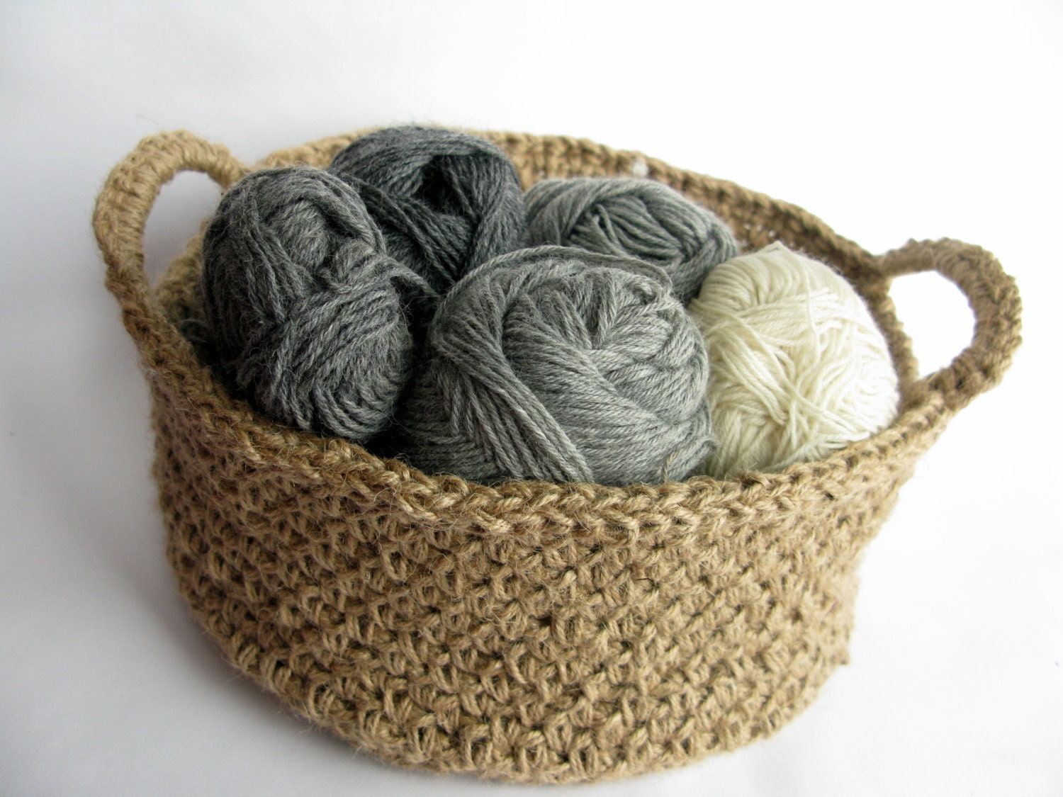 Crochet jute basket / bow / 100 natural materials / Ready to