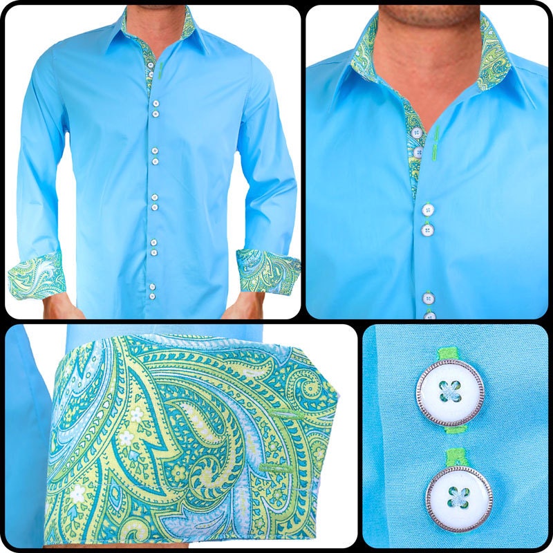 Light Blue with Purple Paisley Men's Designer Dress Shirt