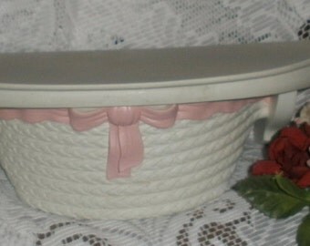 SALE Vintage Homco Syroco Pink Ribbon White Shelf Cottage Chic Paris Apartment