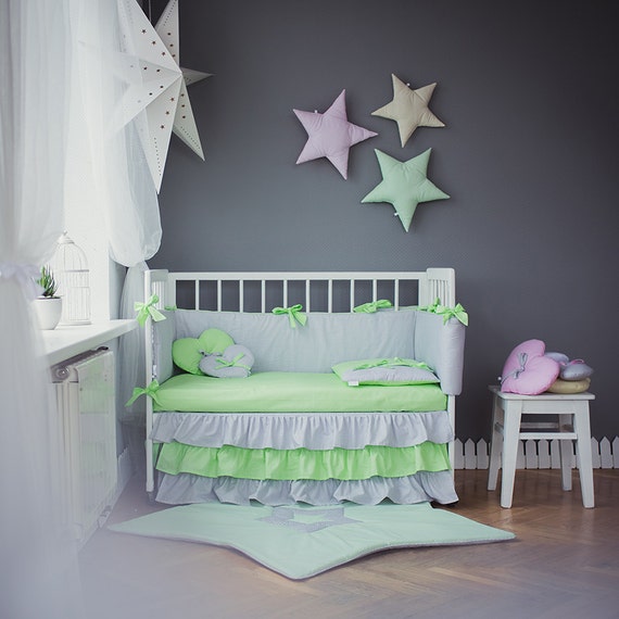 Items similar to Crib bedding Grey Green Baby bed sets ...