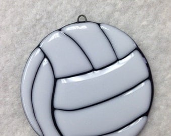Volleyball Fused Glass Ornament 3.5" Diameter