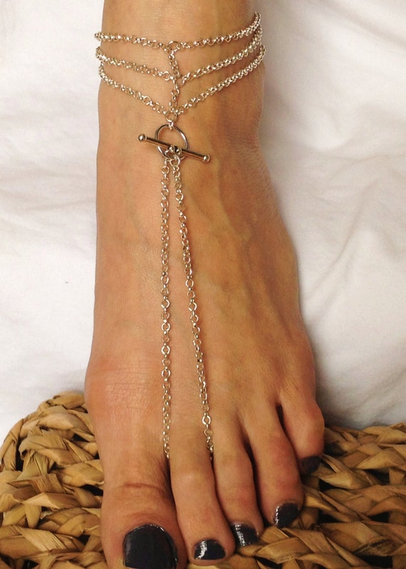 Items similar to SALE Silver plated slave anklet, barefoot sandal w ...