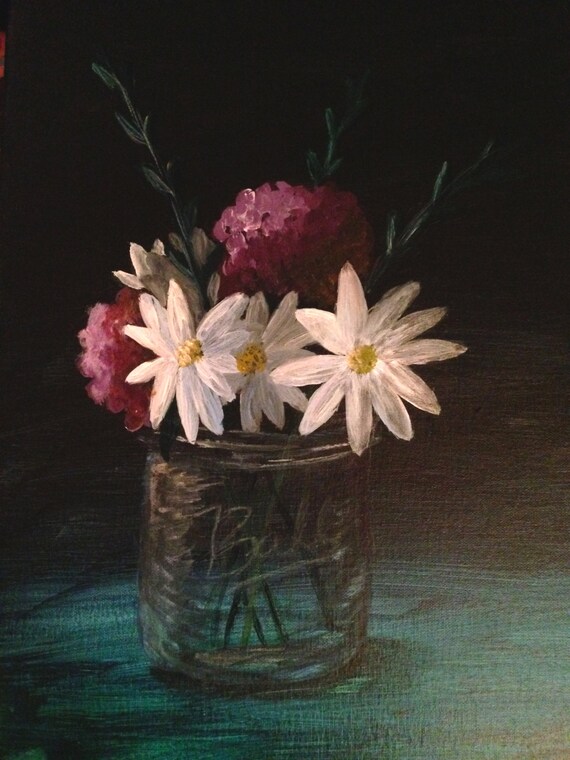 Flowers in Mason Jar Painting Original Acrylic by MyTinyApartment