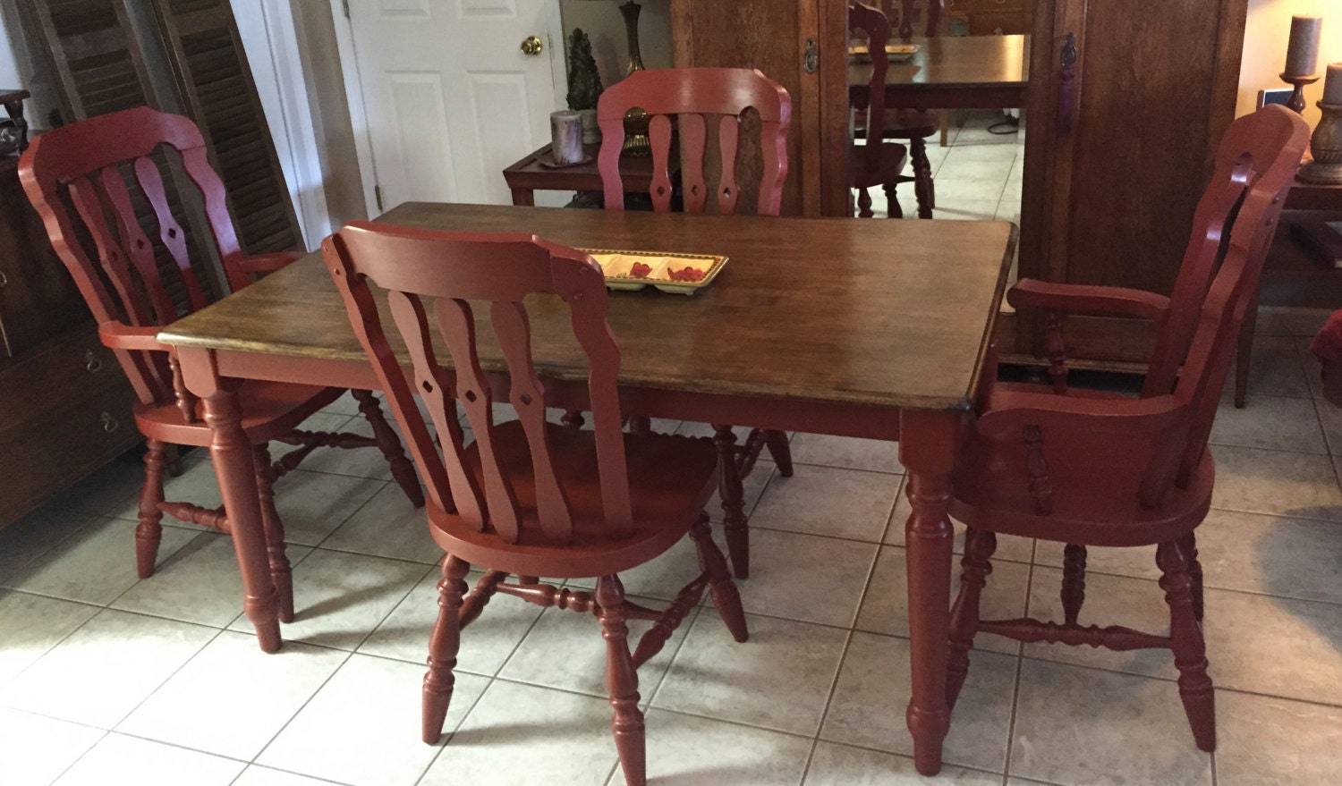 Farmhouse Table Hand Painted Red Dining Room Harvest by LilLaFleur