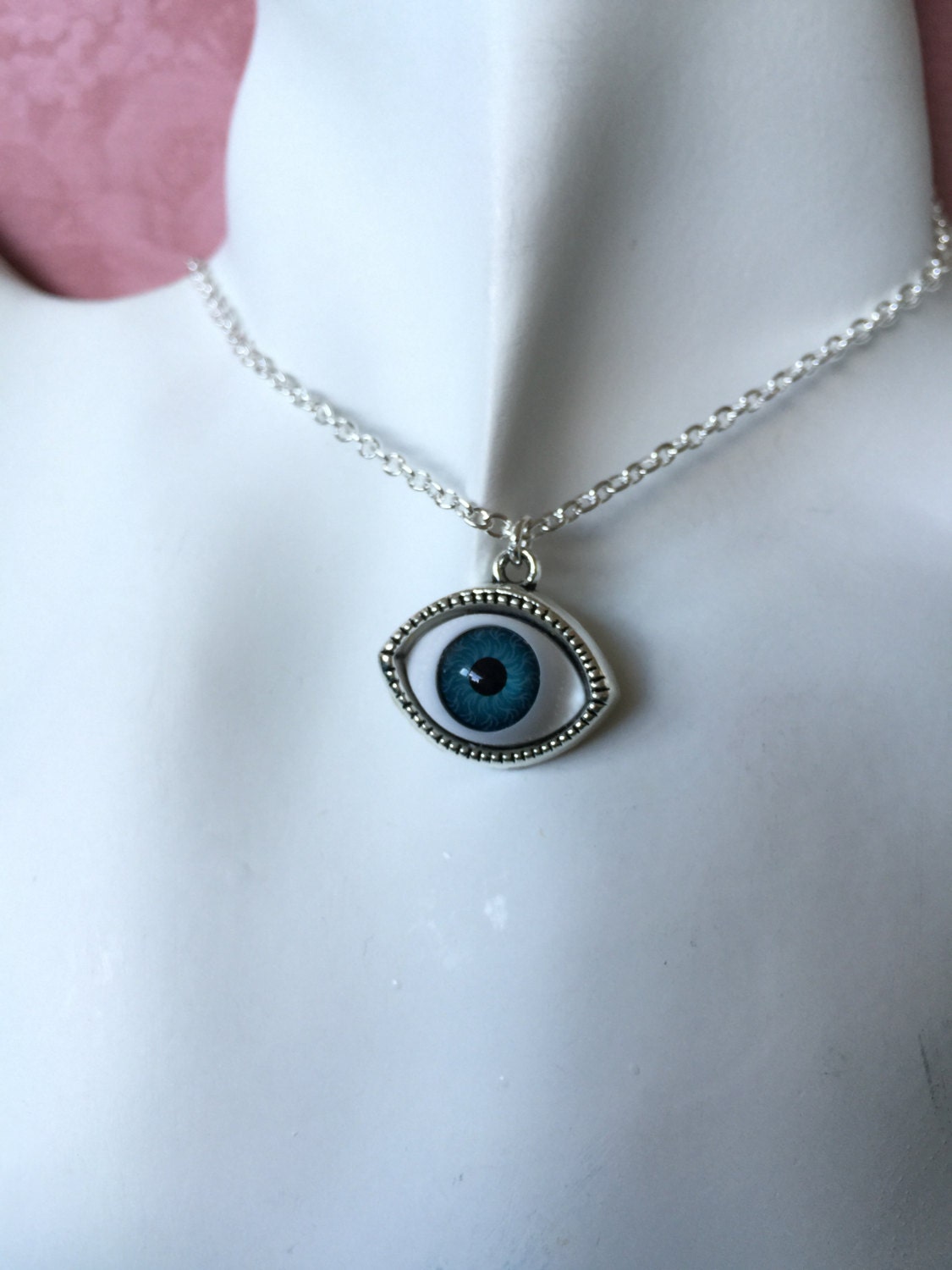 Silver Eye Charm Necklace Eye Pendant Silver by TheHandMaidenUK