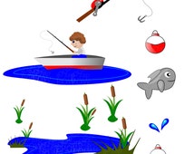 Popular items for fishing clip art on Etsy