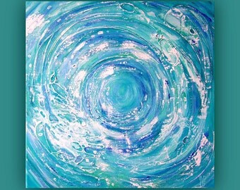 Abstract painting on canvas, acrylic and mixed media art, abstract wave picture, blue wave painting, hand painted wall art