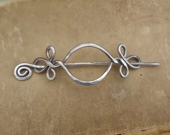 Celtic Open Eye With Twist Aluminum Hair Pin, Hair Barrette, Shawl Pin, Hair Clip, Metal Hair Slide, Long Hair Accessory Women, Scarf Pin,