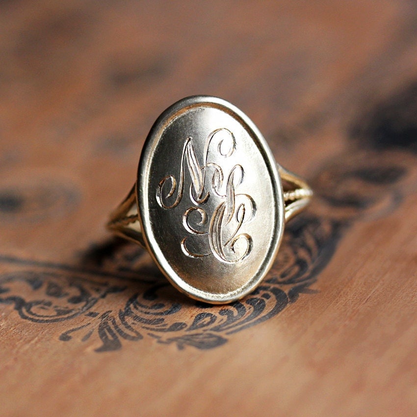 14k gold monogram ring gold initial ring personalized