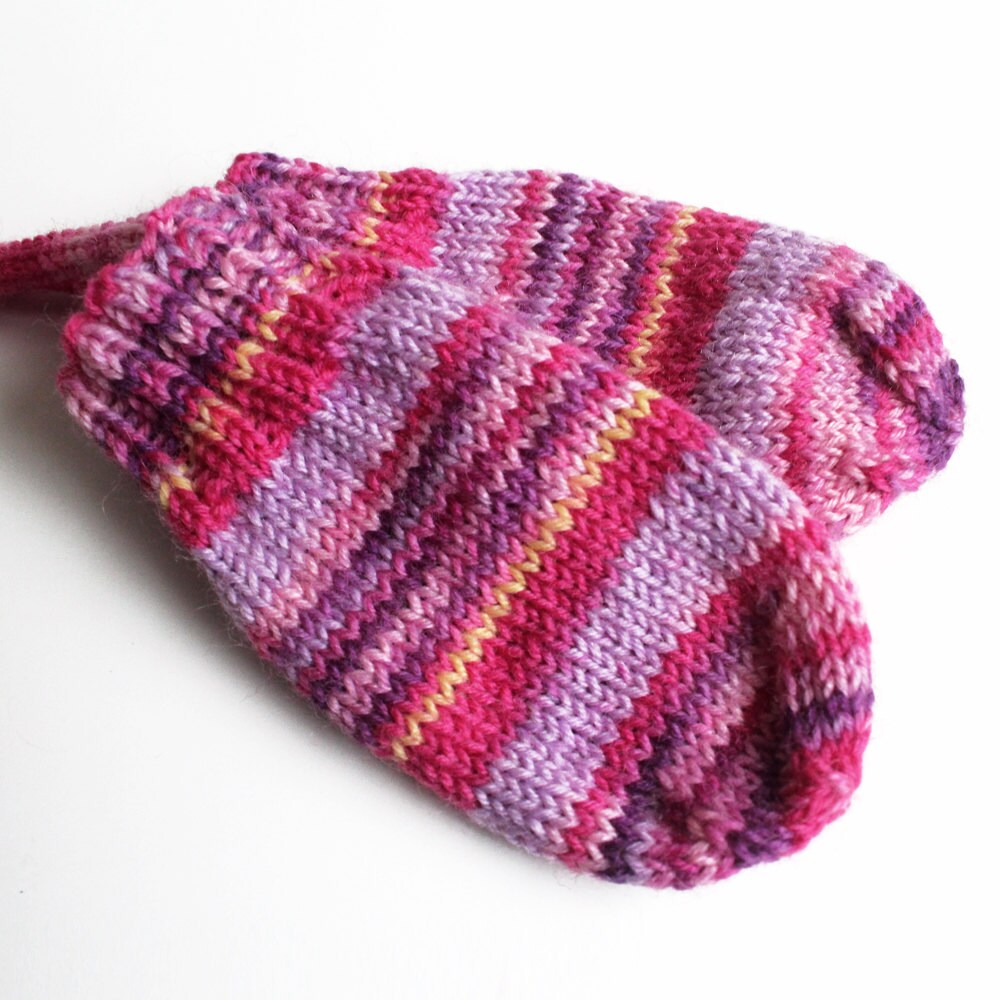 Thumbless Mittens. Infant 6 to 9 Months. Knit Pink Winter