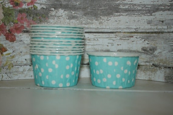 Blue Nut Cups, Bake cups, Dessert cups, Ice Cream cups, set of 12 light blue, baby blue, polka dots Il_570xn